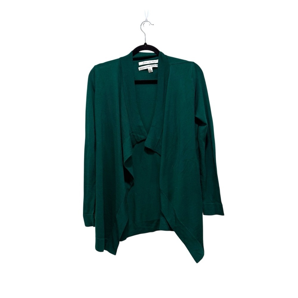 Max studio merino wool open front cardigan emerald green Medium